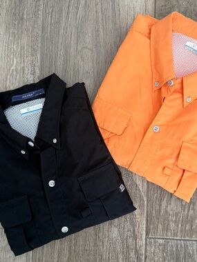 Columbia Button-Down Short Sleeve Shirts in Black and Bright Fisherman’s Vented